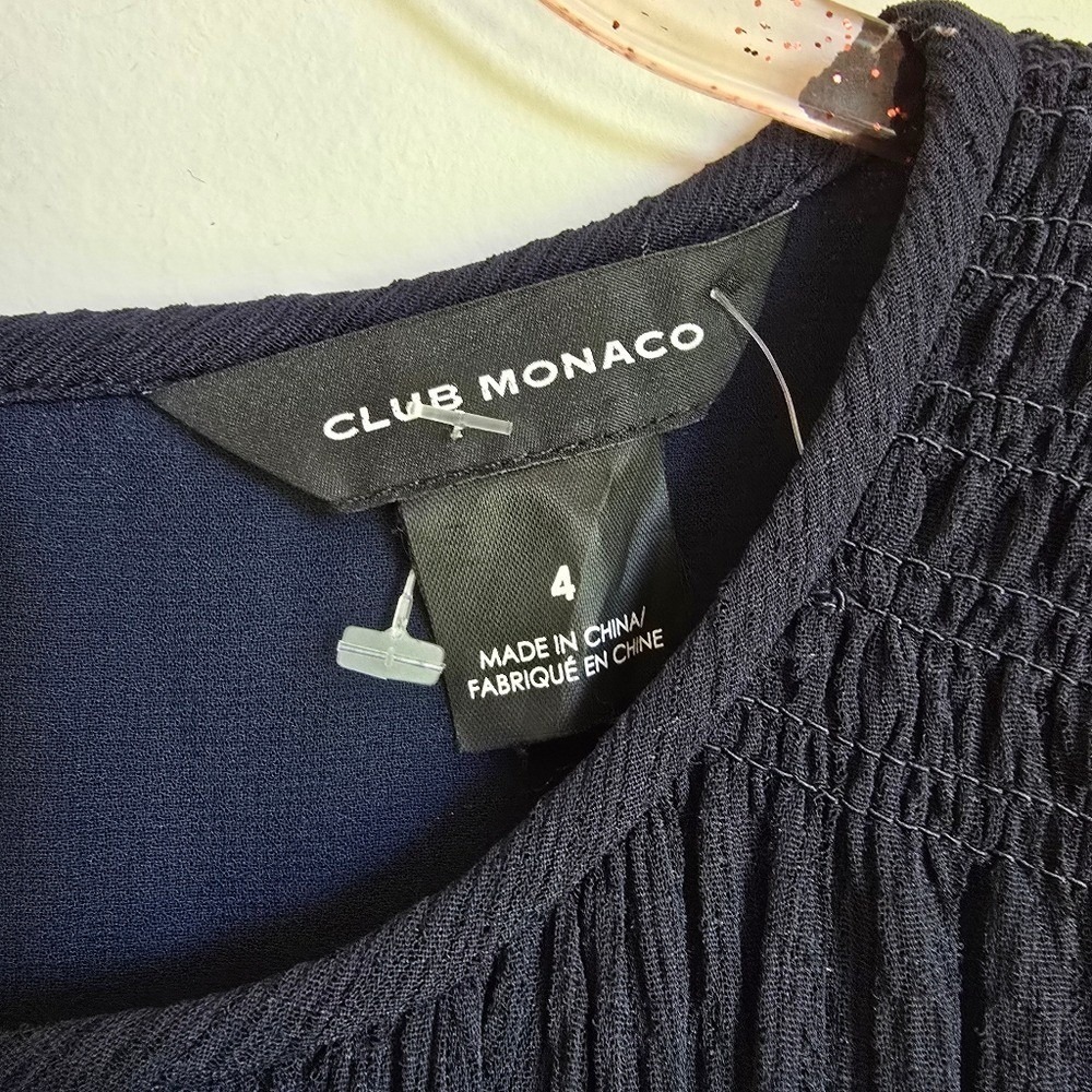 Club Monaco NEW Navy Blue Smocked Long Sleeve Babydoll Dress SZ 4 Minimalist - Picture 7 of 10